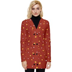 Red Yellow Love Heart Valentine Button Up Hooded Coat  by Ravend