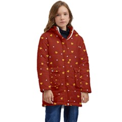 Red Yellow Love Heart Valentine Kid s Hooded Longline Puffer Jacket by Ravend