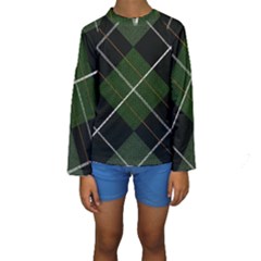 Modern Green Plaid Kids  Long Sleeve Swimwear by ConteMonfrey