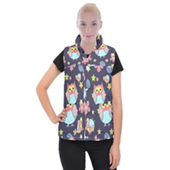 Owl Star Pattern Background Women s Button Up Vest by Wegoenart