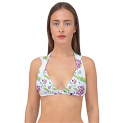 Watercolor-pattern-with-lady-bug Double Strap Halter Bikini Top by Wegoenart