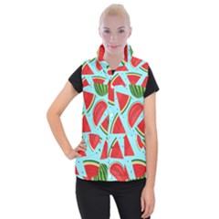 Blue Watermelon Women s Button Up Vest by ConteMonfrey