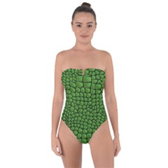 Seamless Pattern Crocodile Leather Tie Back One Piece Swimsuit by Wegoenart