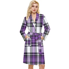 Purple Black Plaid Long Sleeve Velour Robe by PerfectlyPlaid