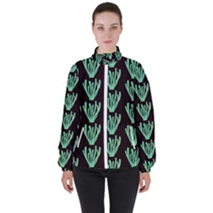 Watercolor Seaweed Black Women s High Neck Windbreaker