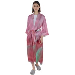 Gradient Pink Green Maxi Satin Kimono