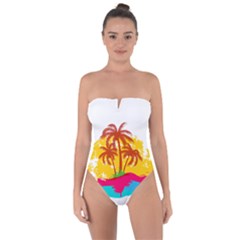 Holiday Tropical Elements Leaf Orange Tie Back One Piece Swimsuit by Jancukart