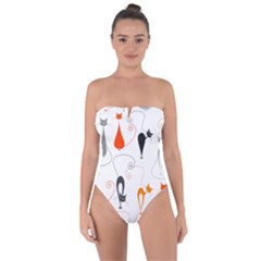 Cartoon Cat Seamless Pattern Graphic Tie Back One Piece Swimsuit