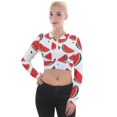 Watermelon Seamless Pattern Long Sleeve Cropped Velvet Jacket by Jancukart