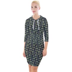 Robot Skull Extreme Close Up Quarter Sleeve Hood Bodycon Dress by dflcprintsclothing