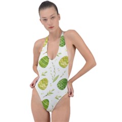 Easter Green Eggs  Backless Halter One Piece Swimsuit by ConteMonfrey