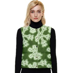 Snowflakes And Star Patterns Green Frost Women s Short Button Up Puffer Vest by artworkshop