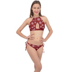Snowflakes And Star Patternsred Snow Cross Front Halter Bikini Set by artworkshop
