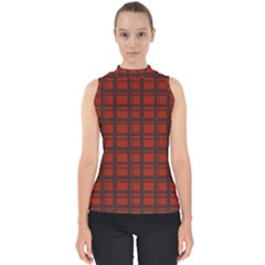 Red Brown Plaid Mock Neck Shell Top by violetheavensky