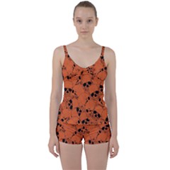 Skull Pattern Tie Front Two Piece Tankini by Valentinaart