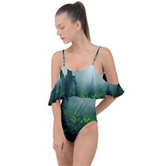 Swamp Forest Trees Background Nature Eerie Drape Piece Swimsuit by danenraven