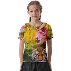 Rainbow Painted Nature Bigcat Kids  Frill Chiffon Blouse by Sparkle