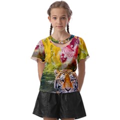 Rainbow Painted Nature Bigcat Kids  Front Cut Tee by Sparkle