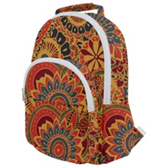 Bright Seamless Pattern-with-paisley-mehndi-elements-hand-drawn-wallpaper-with-floral-traditional-in Rounded Multi Pocket Backpack by BangZart