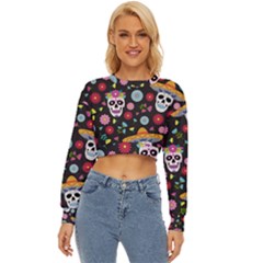 Day Dead Skull With Floral Ornament Flower Seamless Pattern Lightweight Long Sleeve Sweatshirt by Pakemis
