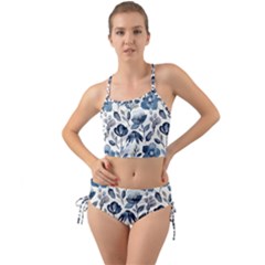 Indigo-watercolor-floral-seamless-pattern Mini Tank Bikini Set by Pakemis