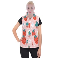 Strawberry-seamless-pattern Women s Button Up Vest by Pakemis