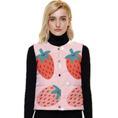 Strawberry-seamless-pattern Women s Short Button Up Puffer Vest by Pakemis