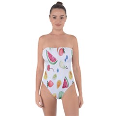 Fruit Summer Vitamin Watercolor Tie Back One Piece Swimsuit by artworkshop