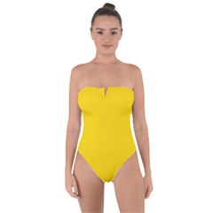 Color Gold Tie Back One Piece Swimsuit by Kultjers