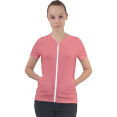 Color Light Coral Short Sleeve Zip Up Jacket by Kultjers