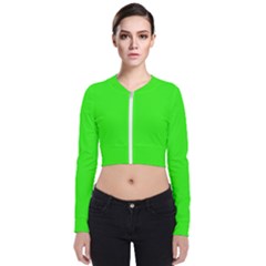 Color Neon Green Long Sleeve Zip Up Bomber Jacket by Kultjers