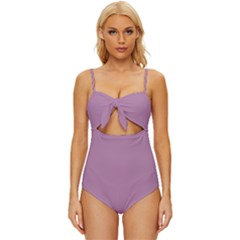 Color Mauve Knot Front One-piece Swimsuit by Kultjers