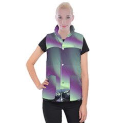 Aurora Stars Sky Mountains Snow Aurora Borealis Women s Button Up Vest by Uceng