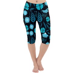 Flower Nature Blue Black Art Pattern Floral Lightweight Velour Cropped Yoga Leggings by Uceng