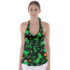 Christmas Funny Pattern Dinosaurs Babydoll Tankini Top by Uceng