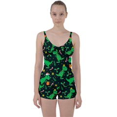 Christmas Funny Pattern Dinosaurs Tie Front Two Piece Tankini by Uceng