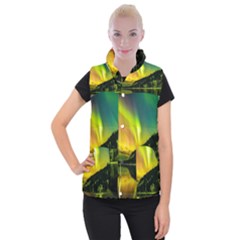 Scenic View Of Aurora Borealis Stretching Over A Lake At Night Women s Button Up Vest by danenraven