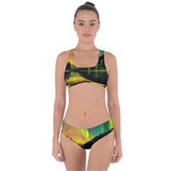 Scenic View Of Aurora Borealis Stretching Over A Lake At Night Criss Cross Bikini Set by danenraven