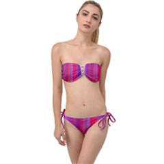 Multicolored Abstract Linear Print Twist Bandeau Bikini Set