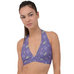 Seamless Pattern Floral Background Violet Background Halter Plunge Bikini Top by artworkshop