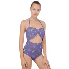 Seamless Pattern Floral Background Violet Background Scallop Top Cut Out Swimsuit by artworkshop