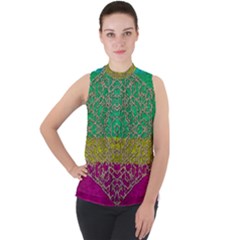 Rainbow Landscape With A Beautiful Silver Star So Decorative Mock Neck Chiffon Sleeveless Top by pepitasart