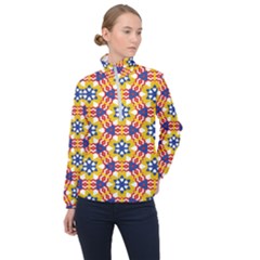 Wavey Shapes Pattern                                                              Women Half Zip Windbreaker