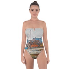 Boats On Lake Garda, Italy  Tie Back One Piece Swimsuit