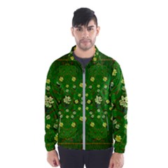 Lotus Bloom In Gold And A Green Peaceful Surrounding Environment Men s Windbreaker by pepitasart