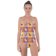 Chickens Pixel Pattern - Version 1a Tie Back One Piece Swimsuit
