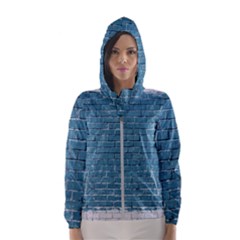 White And Blue Brick Wall Women s Hooded Windbreaker by artworkshop