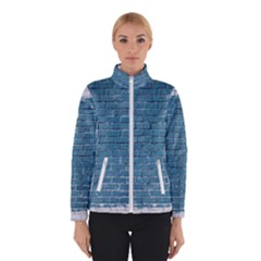 White And Blue Brick Wall Women s Bomber Jacket by artworkshop