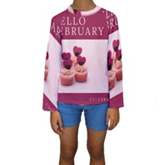 Hello February Text And Cupcakes Kids  Long Sleeve Swimwear by artworkshop