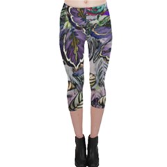 Dark Leaves Capri Leggings  by DinkovaArt